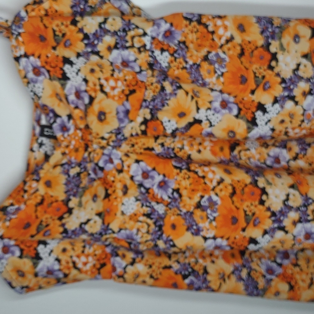 Divided Floral Babydoll Dress Orange Wildflower Spring Summer Sun Dress XS - Picture 13 of 15